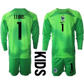 Frankrike Hugo Lloris #1 Målvakt babykläder Bortatröja barn VM 2022 Långa ärmar (+ Korta byxor)